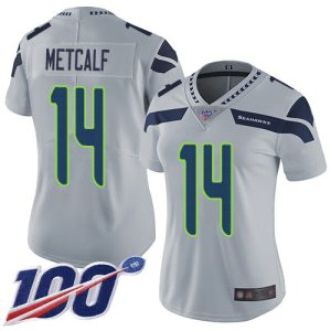Exceptional Seahawks #14 D.K. Metcalf Grey Alternate Women's Stitched NFL 100th Season Vapor Limited Jersey