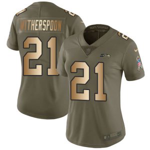 Top notch Seahawks #21 Devon Witherspoon Olive/Gold Women's Stitched NFL Limited 2017 Salute To Service Jersey