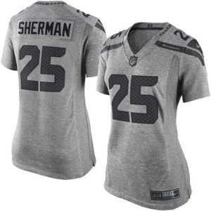 Exceptional Seahawks #25 Richard Sherman Gray Women's Stitched NFL Limited Gridiron Gray Jersey