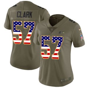 Stunning Seahawks #57 Frank Clark Olive/USA Flag Women's Stitched NFL Limited 2017 Salute To Service Jersey