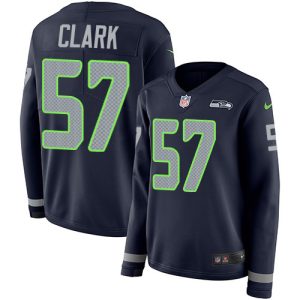 Premium Seahawks #57 Frank Clark Steel Blue Team Color Women's Stitched NFL Limited Therma Long Sleeve Jersey