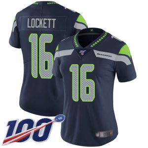 Delightful Seahawks #16 Tyler Lockett Steel Blue Team Color Women's Stitched NFL 100th Season Vapor Limited Jersey