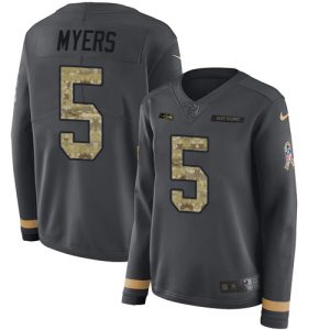 Exceptional Seahawks #5 Jason Myers Anthracite Salute to Service Women's Stitched NFL Limited Therma Long Sleeve Jersey