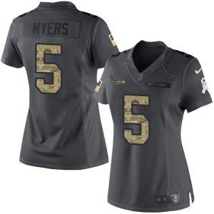 Stunning Seahawks #5 Jason Myers Black Women's Stitched NFL Limited 2016 Salute to Service Jersey