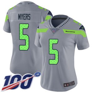 Stunning Seahawks #5 Jason Myers Gray Women's Stitched NFL Limited Inverted Legend 100th Season Jersey