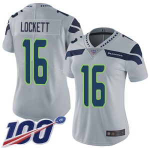 Outstanding Seahawks #16 Tyler Lockett Grey Alternate Women's Stitched NFL 100th Season Vapor Limited Jersey