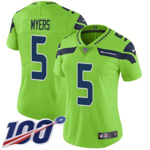 Superb Seahawks #5 Jason Myers Green Women's Stitched NFL Limited Rush 100th Season Jersey