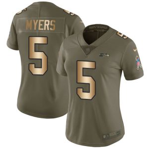 Stunning Seahawks #5 Jason Myers Olive/Gold Women's Stitched NFL Limited 2017 Salute To Service Jersey