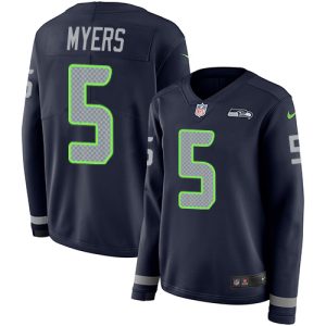Outstanding Seahawks #5 Jason Myers Steel Blue Team Color Women's Stitched NFL Limited Therma Long Sleeve Jersey