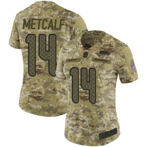 Exceptional Seahawks #14 D.K. Metcalf Camo Women's Stitched NFL Limited 2018 Salute to Service Jersey