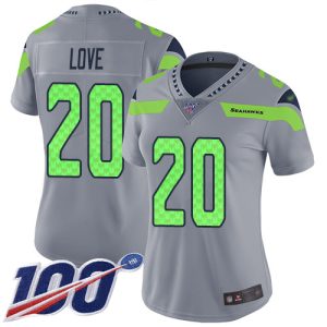Outstanding Seahawks #20 Julian Love Gray Women's Stitched NFL Limited Inverted Legend 100th Season Jersey