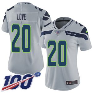 Premium Seahawks #20 Julian Love Grey Alternate Women's Stitched NFL 100th Season Vapor Untouchable Limited Jersey