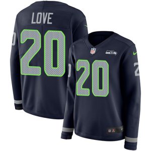 Superb Seahawks #20 Julian Love Steel Blue Team Color Women's Stitched NFL Limited Therma Long Sleeve Jersey