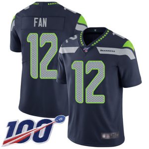 Amazing Seahawks #12 Fan Steel Blue Team Color Youth Stitched NFL 100th Season Vapor Limited Jersey