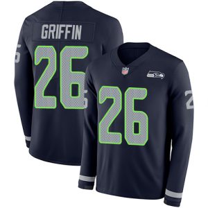 Premium Seahawks #26 Shaquem Griffin Steel Blue Team Color Youth Stitched NFL Limited Therma Long Sleeve Jersey