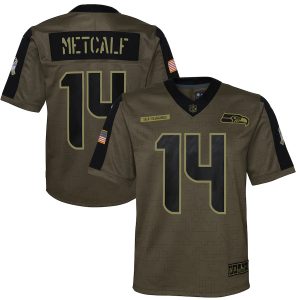 Top notch Seattle Seahawks #14 DK Metcalf Olive Youth 2021 Salute To Service Game Jersey