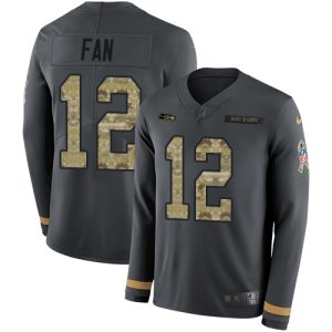 Amazing Seahawks #12 Fan Anthracite Salute to Service Youth Stitched NFL Limited Therma Long Sleeve Jersey