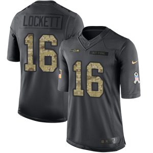 Stunning Seahawks #16 Tyler Lockett Black Youth Stitched NFL Limited 2016 Salute to Service Jersey