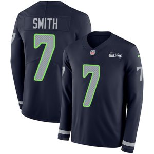 Stunning Seahawks #7 Geno Smith Steel Blue Team Color Youth Stitched NFL Limited Therma Long Sleeve Jersey