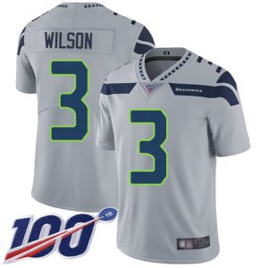 Stunning Seahawks #3 Russell Wilson Grey Alternate Youth Stitched NFL 100th Season Vapor Limited Jersey