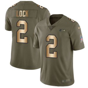 Amazing Seahawks #2 Drew Lock Olive/Gold Youth Stitched NFL Limited 2017 Salute To Service Jersey