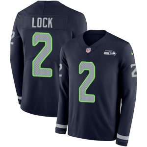 High quality Seahawks #2 Drew Lock Steel Blue Team Color Youth Stitched NFL Limited Therma Long Sleeve Jersey