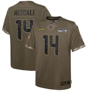 High quality Seattle Seahawks #14 DK Metcalf Youth 2022 Salute To Service Limited Jersey - Olive