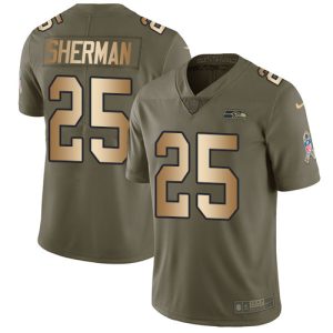 High quality Seahawks #25 Richard Sherman Olive/Gold Youth Stitched NFL Limited 2017 Salute to Service Jersey
