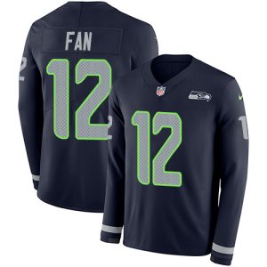 Top notch Seahawks #12 Fan Steel Blue Team Color Youth Stitched NFL Limited Therma Long Sleeve Jersey