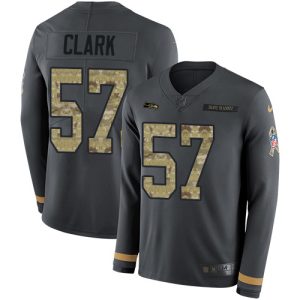 Top notch Seahawks #57 Frank Clark Anthracite Salute to Service Youth Stitched NFL Limited Therma Long Sleeve Jersey