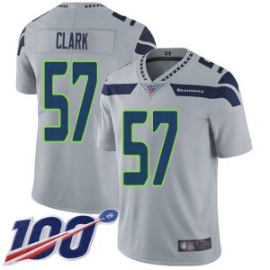 Stunning Seahawks #57 Frank Clark Grey Alternate Youth Stitched NFL 100th Season Vapor Untouchable Limited Jersey