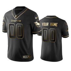 Premium Dolphins Custom Men's Stitched NFL Vapor Untouchable Limited Black Golden Jersey