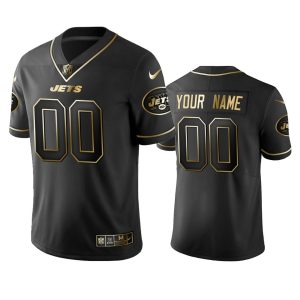 High quality Jets Custom Men's Stitched NFL Vapor Untouchable Limited Black Golden Jersey