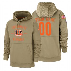 Superb Cincinnati Bengals Custom  Tan 2019 Salute To Service Name & Number Sideline Therma Pullover Hoodie