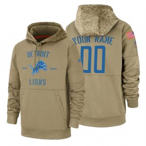 Fantastic Detroit Lions Custom  Tan 2019 Salute To Service Name & Number Sideline Therma Pullover Hoodie