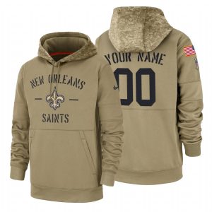 Exceptional New Orleans Saints Custom  Tan 2019 Salute To Service Name & Number Sideline Therma Pullover Hoodie