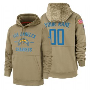 Top notch Los Angeles Chargers Custom  Tan 2019 Salute To Service Name & Number Sideline Therma Pullover Hoodie