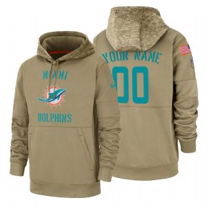 Outstanding Miami Dolphin Custom  Tan 2019 Salute To Service Name & Number Sideline Therma Pullover Hoodie