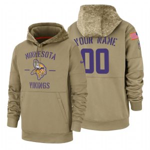 Outstanding Minnesota Vikings Custom  Tan 2019 Salute To Service Name & Number Sideline Therma Pullover Hoodie