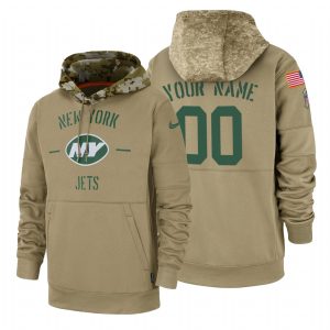 Delightful New York Jets Custom  Tan 2019 Salute To Service Name & Number Sideline Therma Pullover Hoodie
