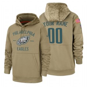 Exceptional Philadelphia Eagles Custom  Tan 2019 Salute To Service Name & Number Sideline Therma Pullover Hoodie