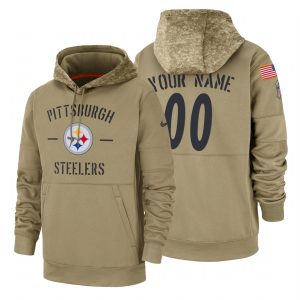 Fantastic Pittsburgh Steelers Custom  Tan 2019 Salute To Service Name & Number Sideline Therma Pullover Hoodie