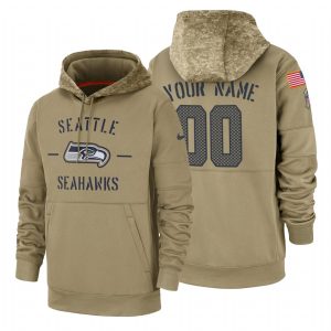 Exceptional Seattle Seahawks Custom  Tan 2019 Salute To Service Name & Number Sideline Therma Pullover Hoodie