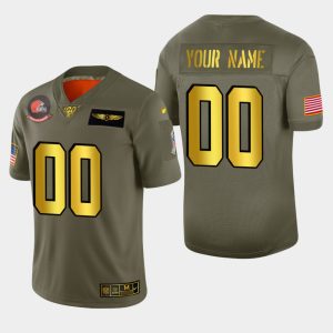 Stunning Browns Custom Men's Olive Gold 2019 Salute to Service NFL 100 Limited Jersey