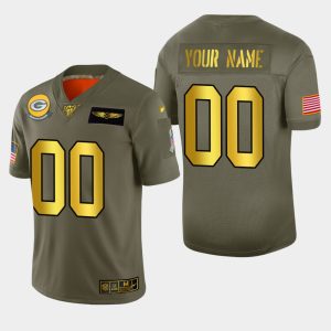 High quality Packers Custom Men's Olive Gold 2019 Salute to Service NFL 100 Limited Jersey
