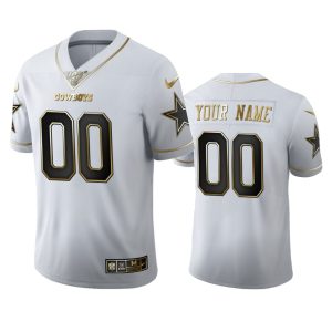 Premium Dallas Cowboys Custom Men's  White Golden Edition Vapor Limited NFL 100 Jersey