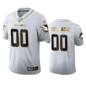Premium Miami Dophins Custom Men's  White Golden Edition Vapor Limited NFL 100 Jersey