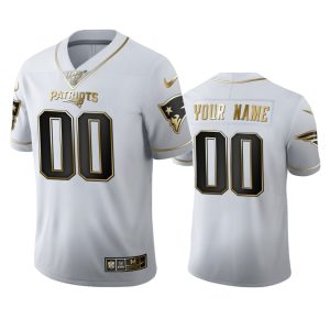 Amazing New England Patriots Custom Men's  White Golden Edition Vapor Limited NFL 100 Jersey