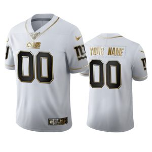 Exceptional New York Giants Custom Men's  White Golden Edition Vapor Limited NFL 100 Jersey