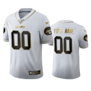 Top notch New York Jets Custom Men's  White Golden Edition Vapor Limited NFL 100 Jersey